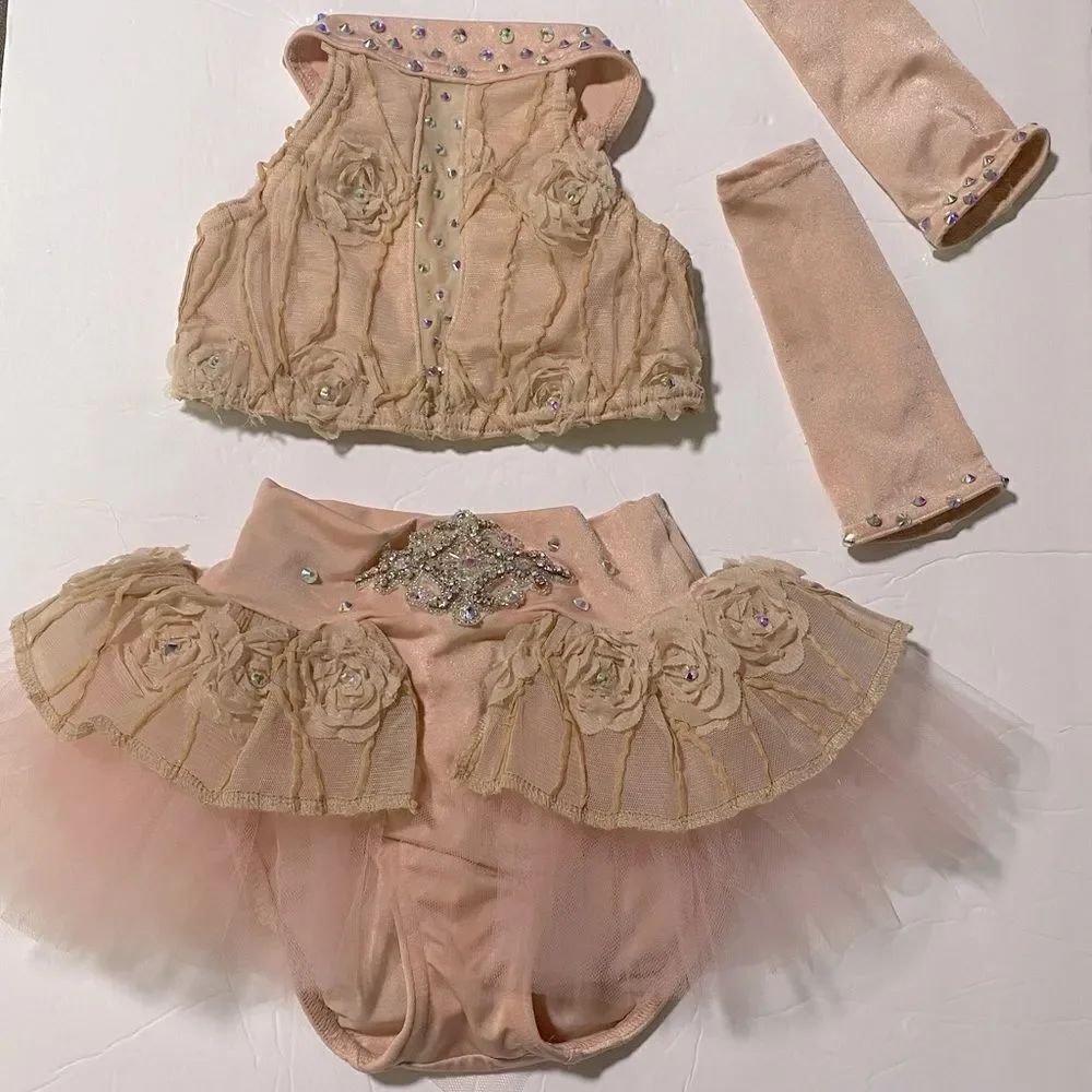 Reverence custom solo dance costume 2 piece blush pink tutu rhinestoned SC YS